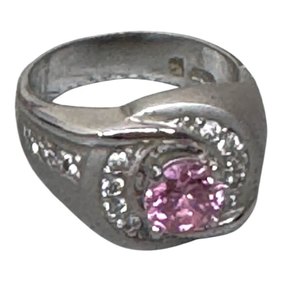 Sterling Silver Pink Tourmaline Statement Ring Unique Elegant Gemstone Size 6 - Picture 1 of 9